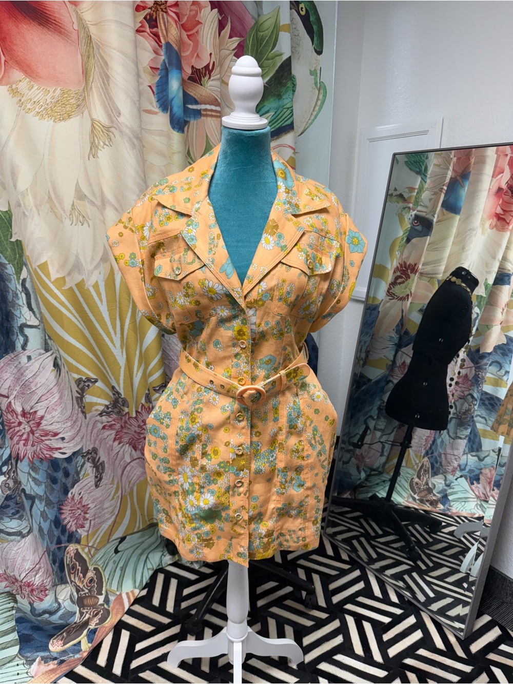 Zimmermann Peach Floral Dress with Yellow and Green Accents